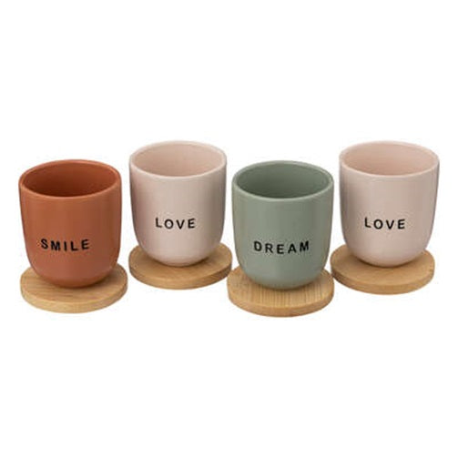 Atmosphera Set van 4 Tasjes/Kopjes 10cl - Koffietas - Love/Dream/Smile