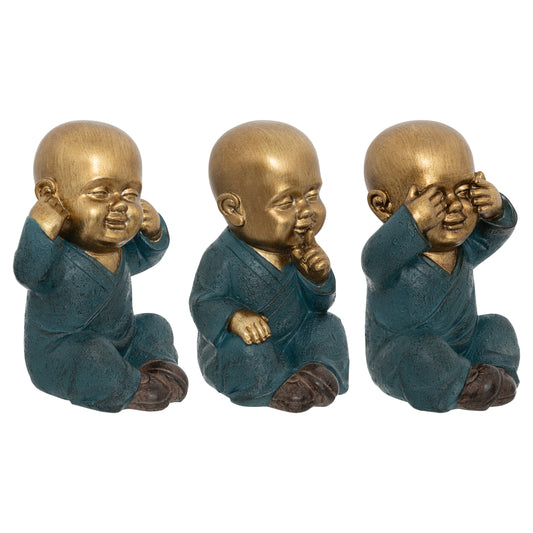 Figurines Atmosphera Jil Buddha ENTENDRE VOIR et VOIR SILENCE - 21 cm de haut