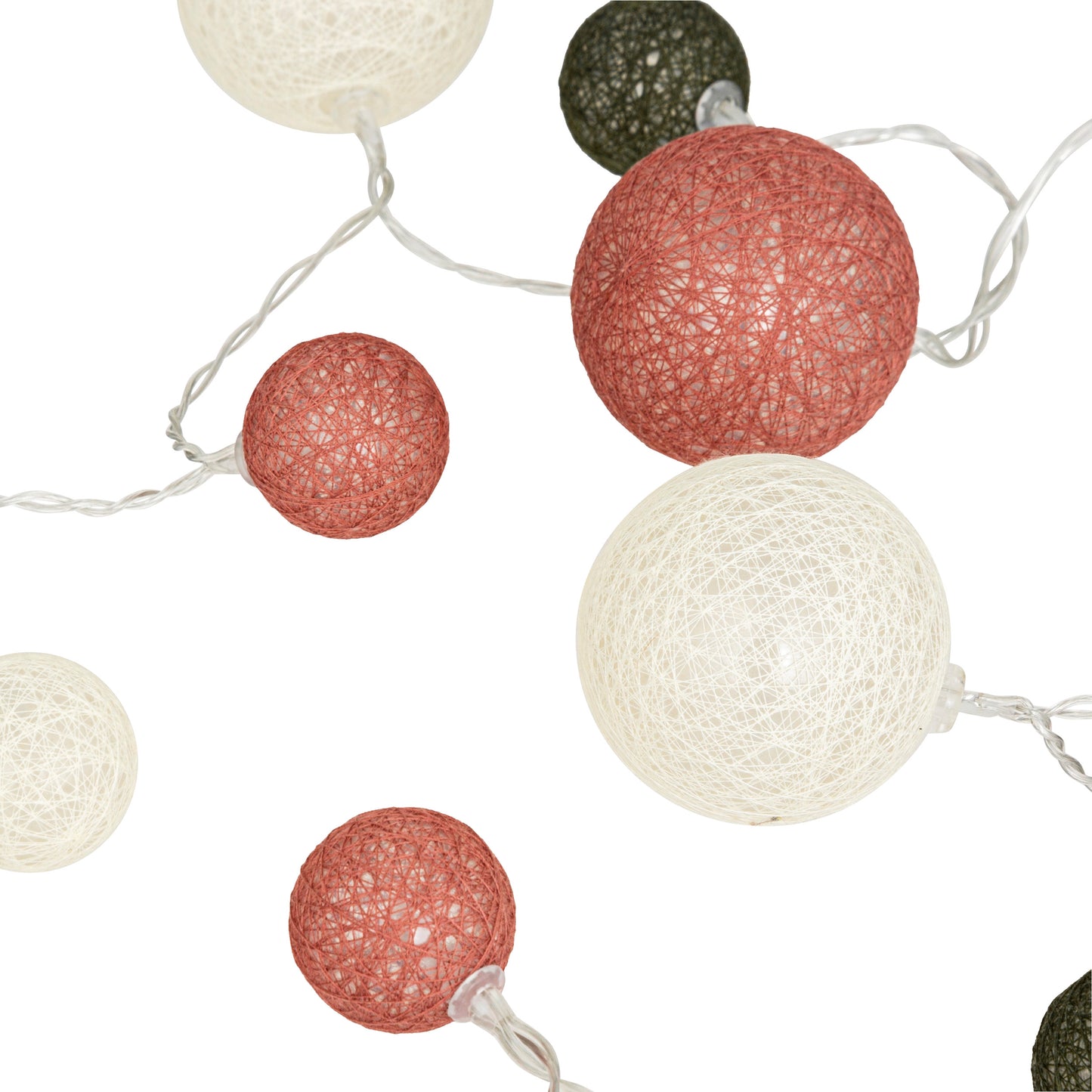 Atmosphera LED Party Lighting - Cotton string lights - Cotton ball - 20 Balls - Dia 6 cm - White/Dark Green/Pink