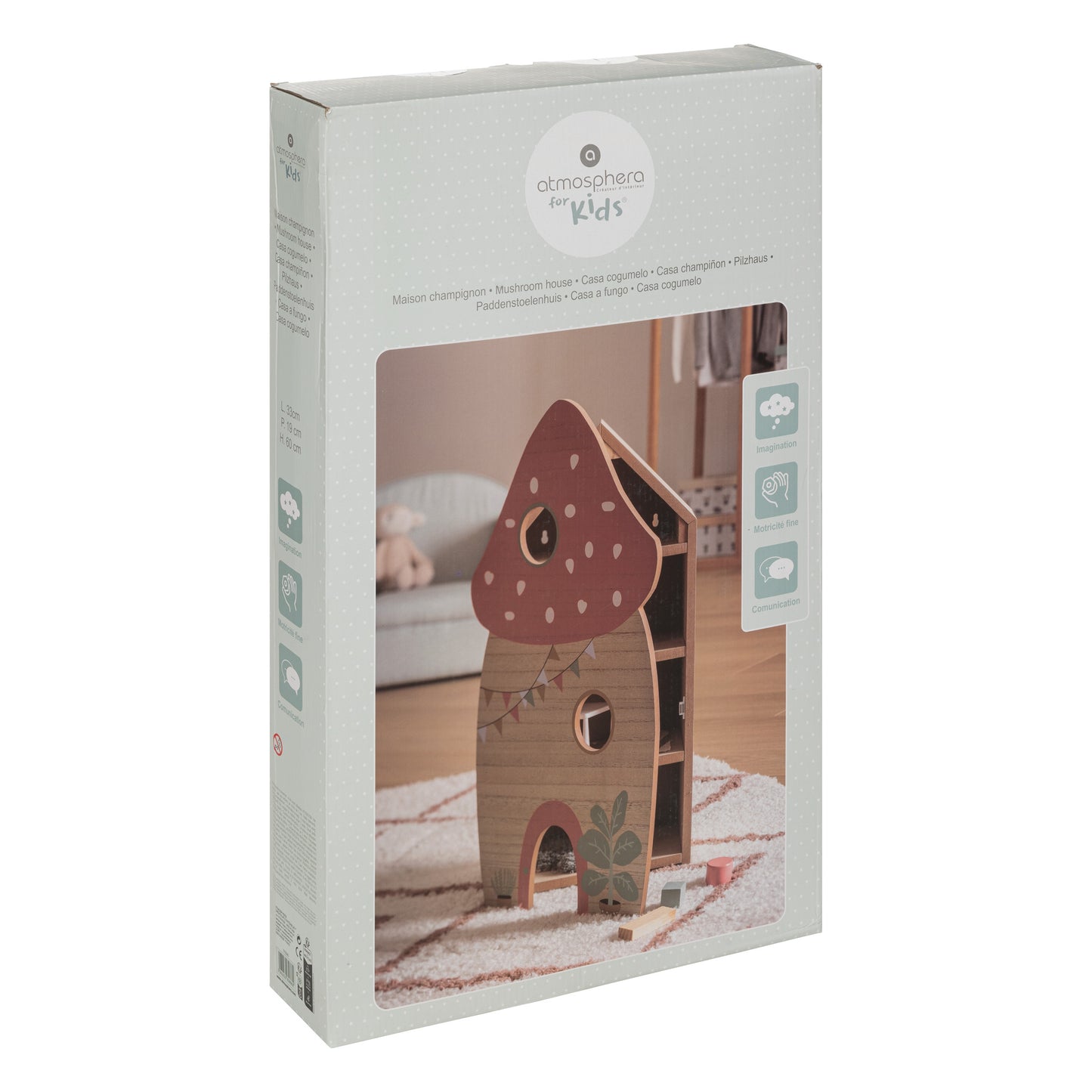 Atmosphera Kids Maison champignon en bois - Avec blocs - Maison jouet - H60 cm