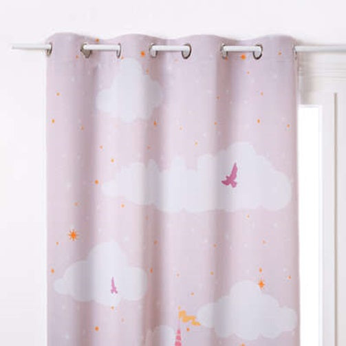 Atmosphera Kids Blackout Curtain Castle 135x260cm - Pink with white clouds