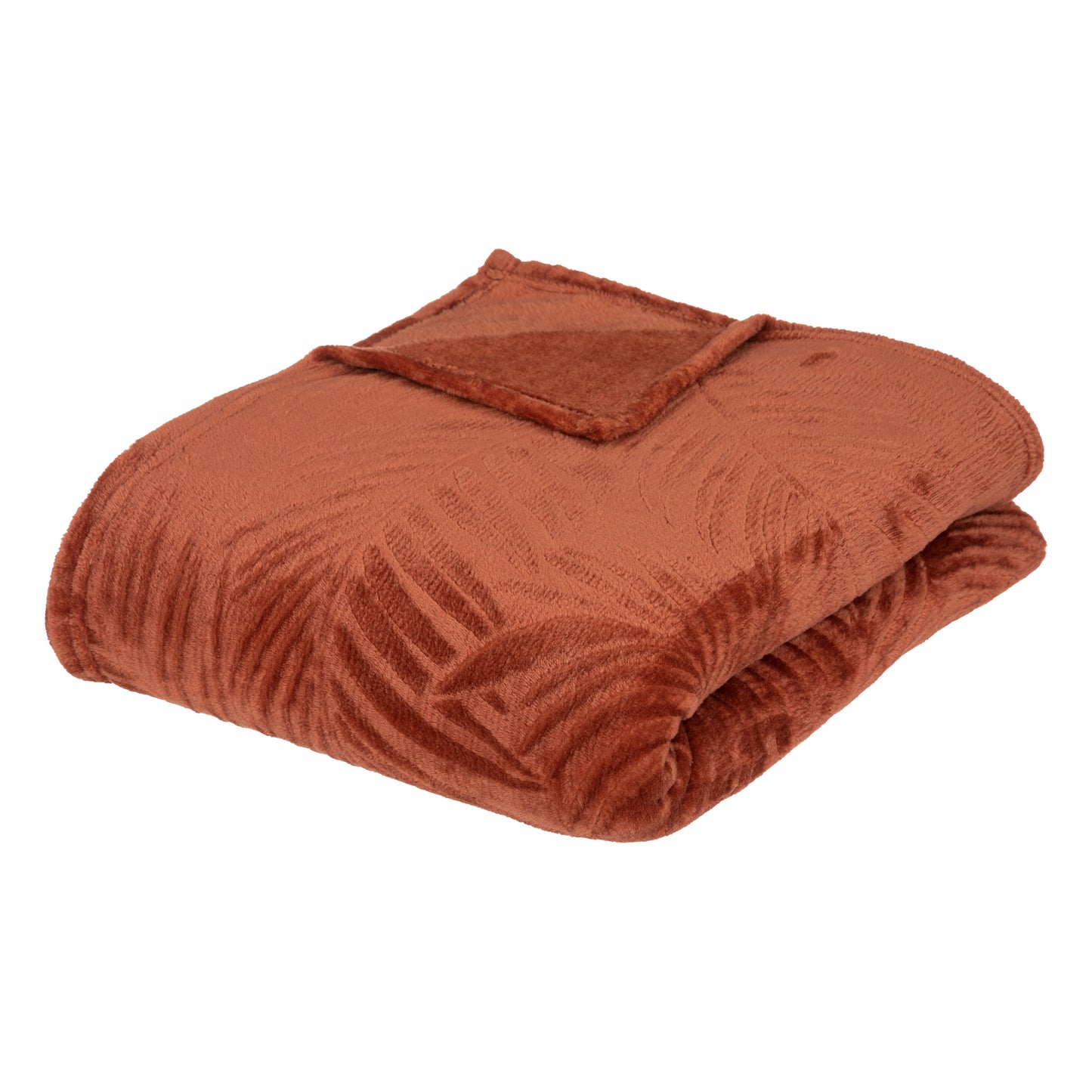 Atmosphera Plaid | Terracotta | Fleece-plaid met palmblad patroon | Deken | 180x230cm