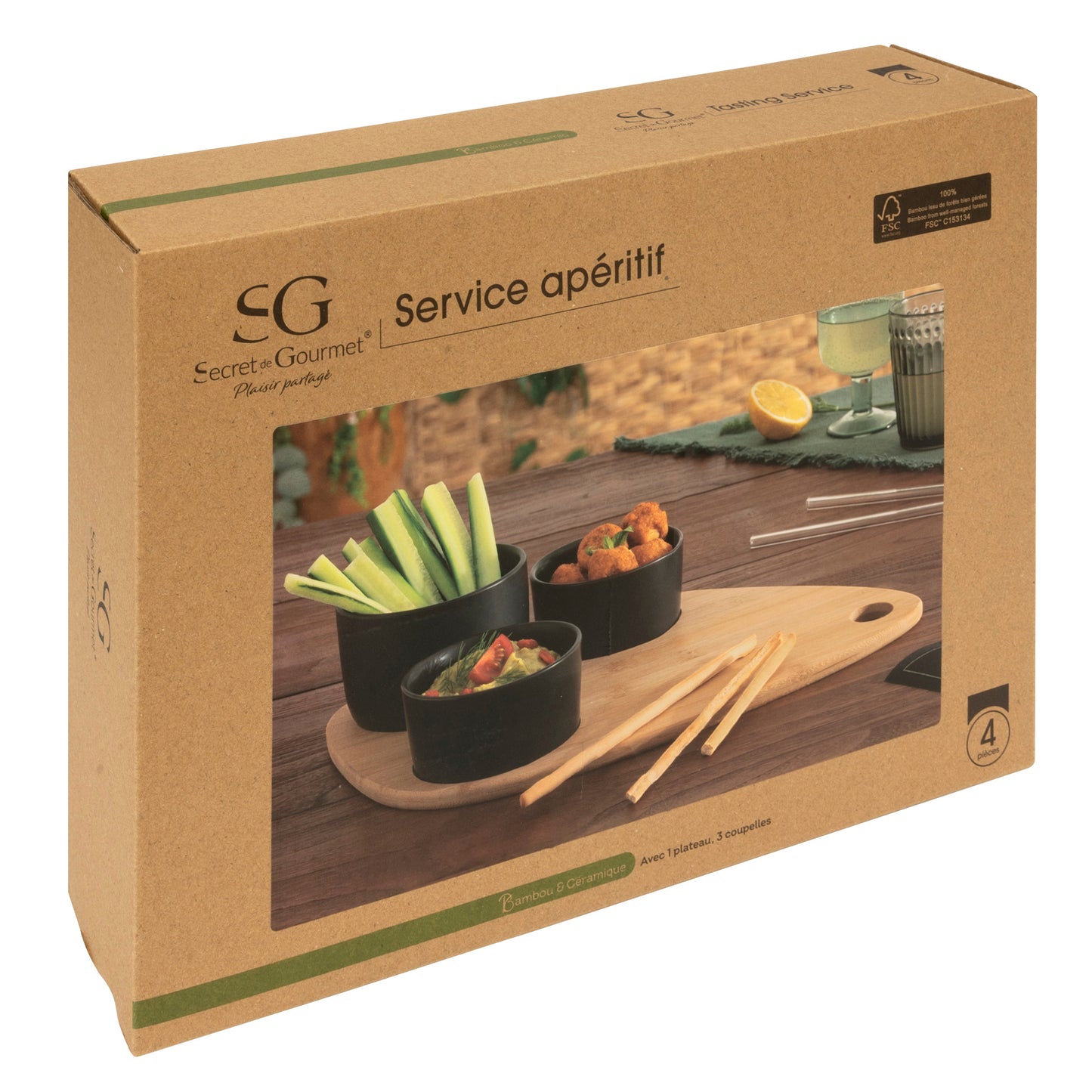 Secret de Gourmet Aperitief set black bamboe - 4-delig - Zwart