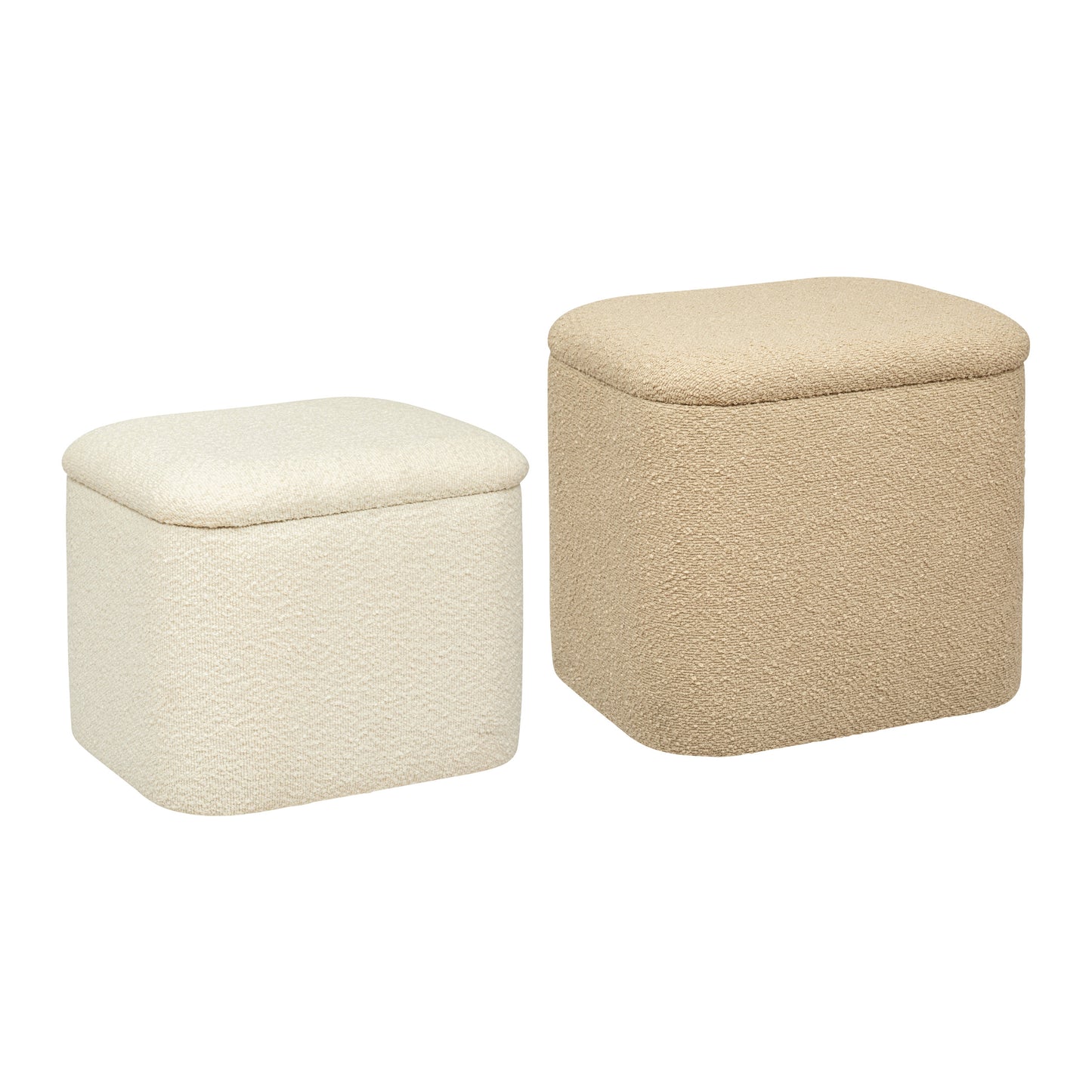 Atmosphera Pouf Dani lot de 2 - Teddy - Avec rangement - Beige