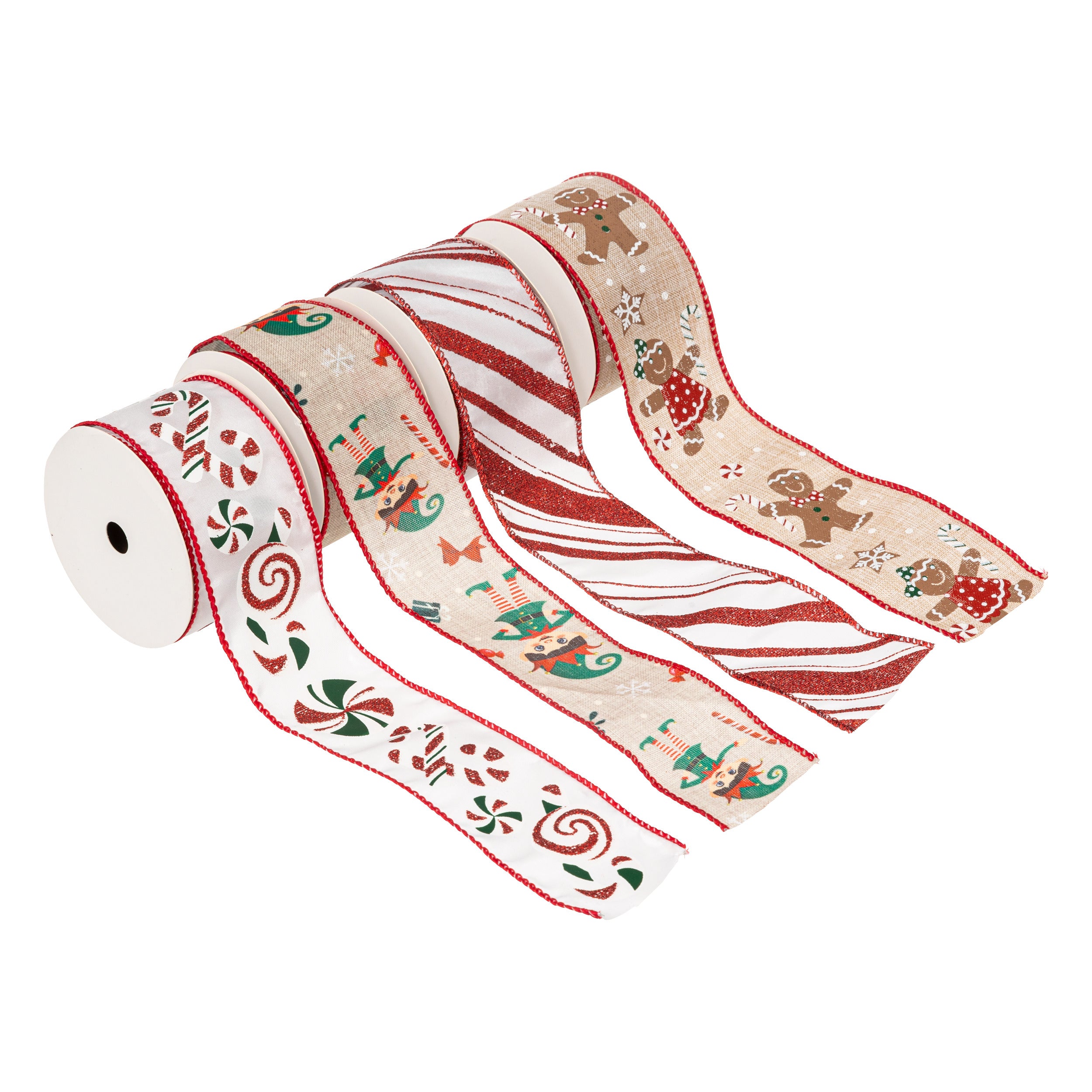 Férérics et ruban de Noël de Noël - Ensemble de 4 pièces - Ruban de Noël - Décoration cadeau - 5mmx3m - Multi