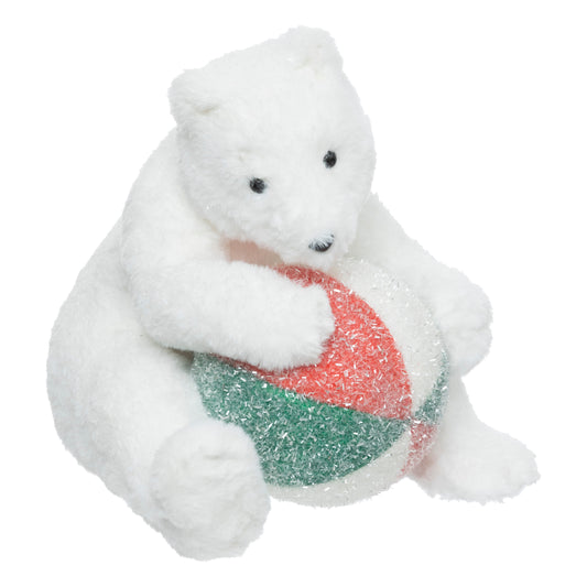 Fééric Lights and Christmas Knuffel IJsbeer met bal - 30x30x30cm - Wit