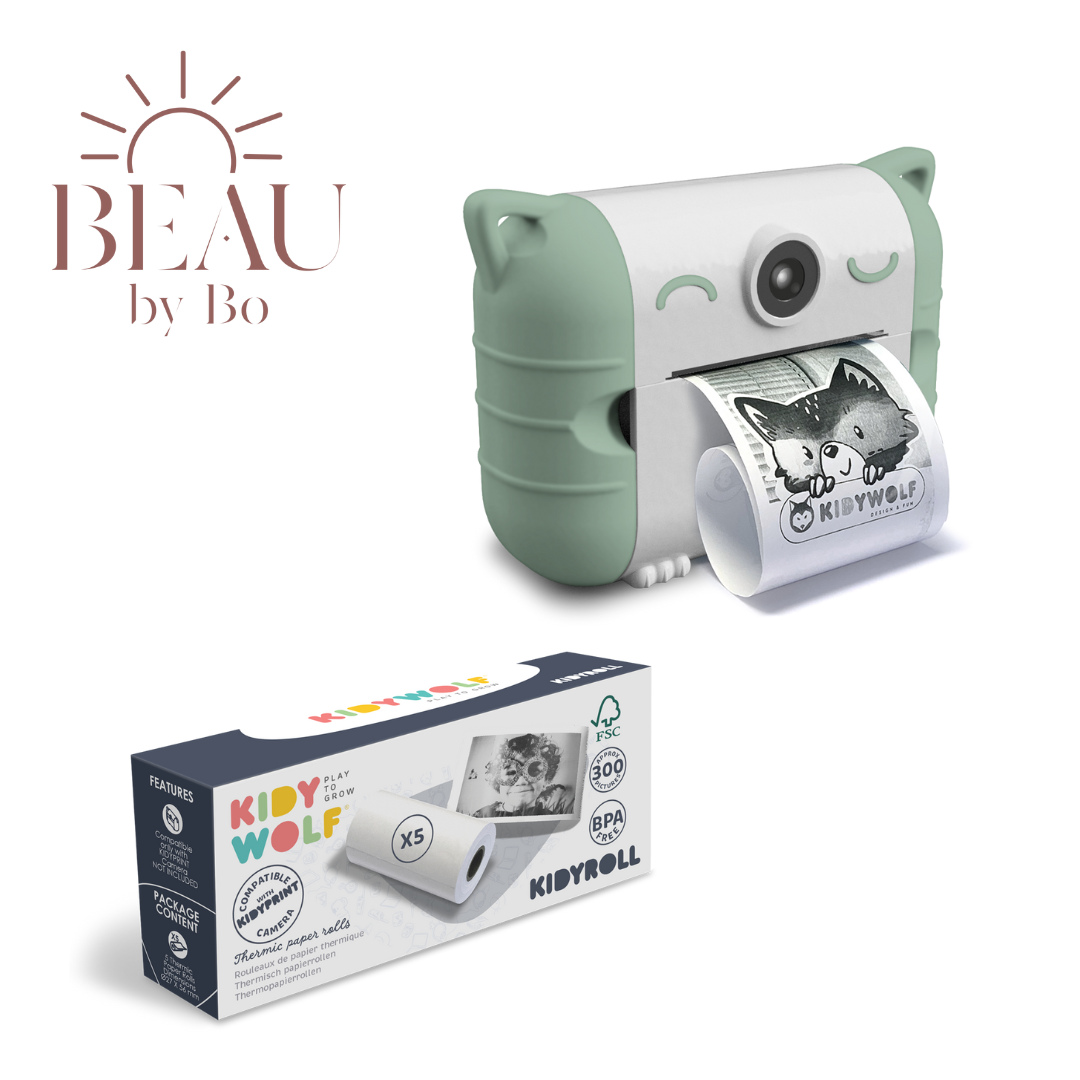 Bundle Kidywolf Camera with thermal printer Green + Refill 5 rolls Classic