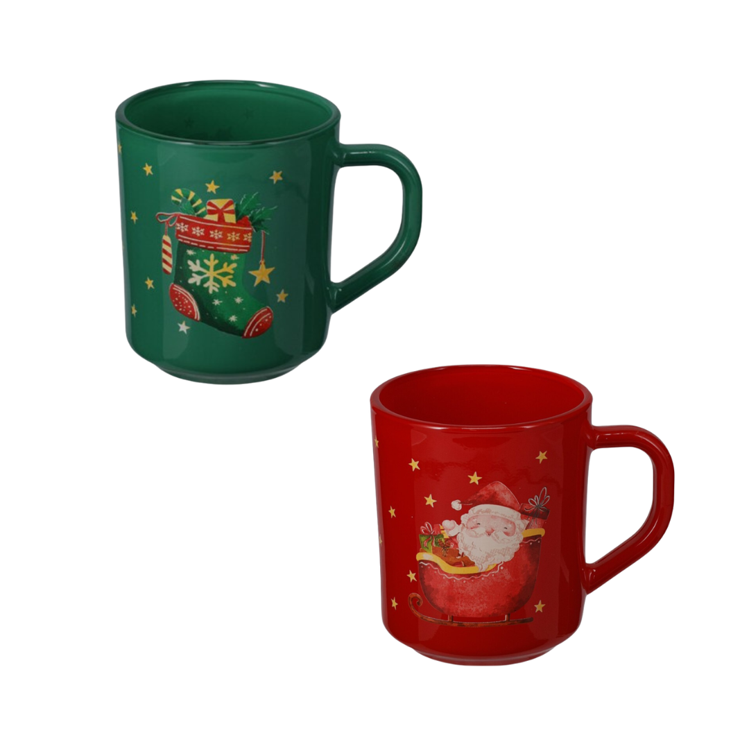 Home & Styling Kerst Mokken - Set van 2 stuks - 380ml - Porselein - Rood/Groen