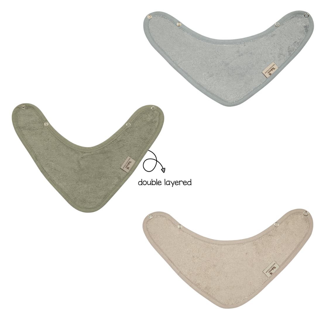 Timboo Bandana-Lätzchen 36 x 20 cm, 3er-Set – Extra weich – Flüstergrün/Federgrau/Mondblau