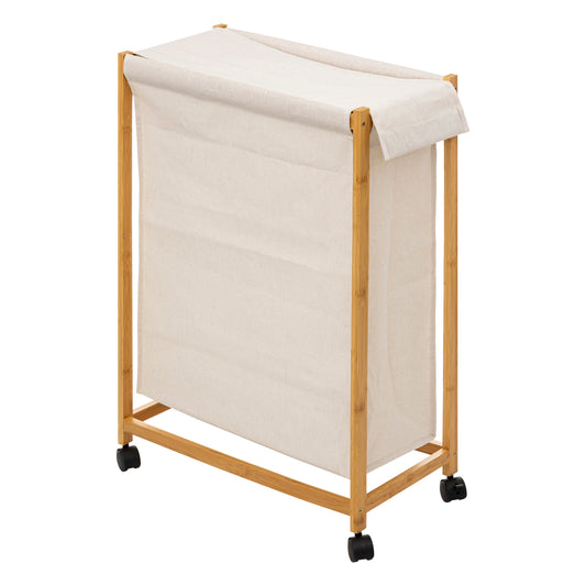 5Five Panier à Linge en Bambou sur roulettes 52L - 55x28x80cm - Beige