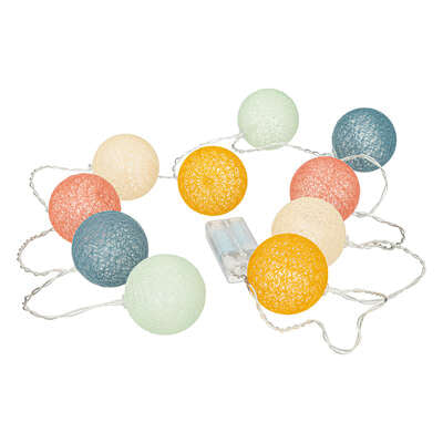 Guirlande décorative LED Atmosphera Boules multicolores - Guirlande lumineuse en coton - Boule de coton - 10 Boules - Piles non incluses