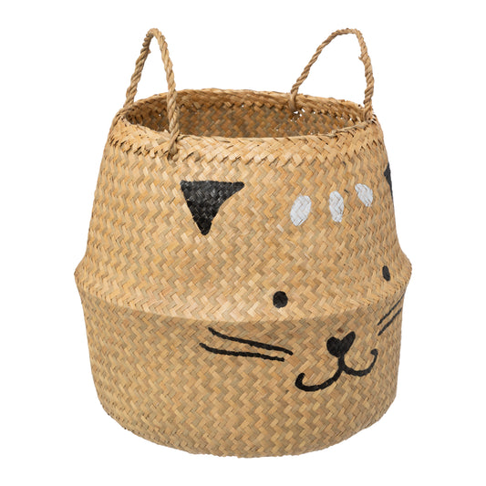 Atmosphera Kids Opbergmand Kat uit riet Ø37x38cm - Beige