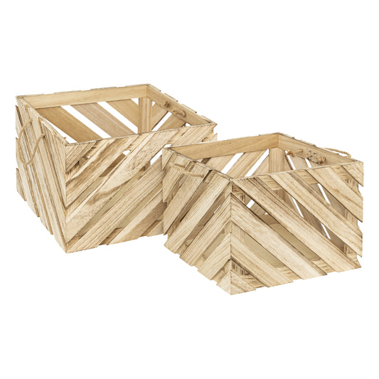 Atmosphera Houten Opbergkratten - Set van 2 stuks - 30/37cm - Beige