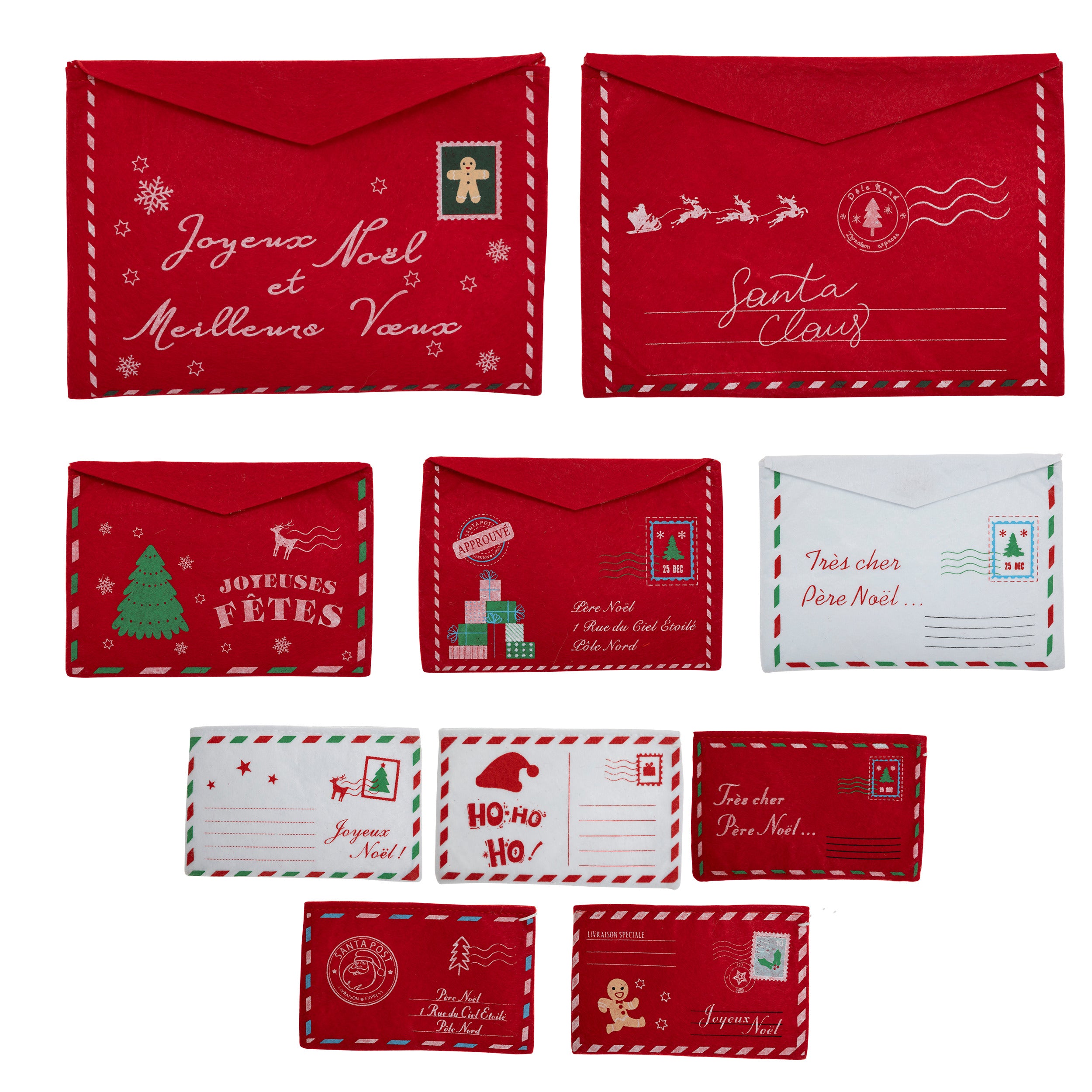 Enveloppes cadeaux de Noël en feutrine - Lot de 3 - 26 CM