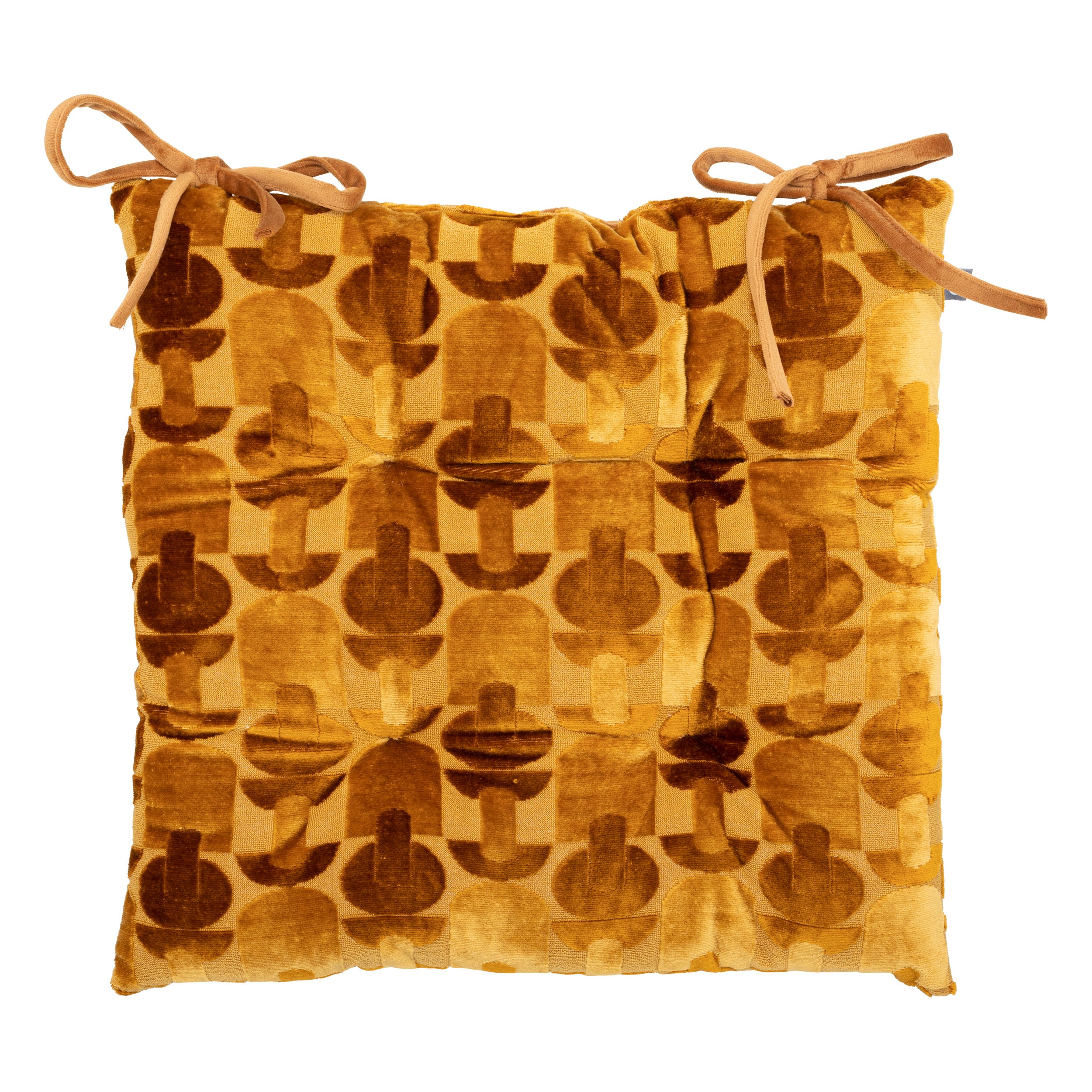 Atmosphera Stoelkussen Luna Jacquard 38x38cm - Met 2 lintjes - 100% polyester - Oker