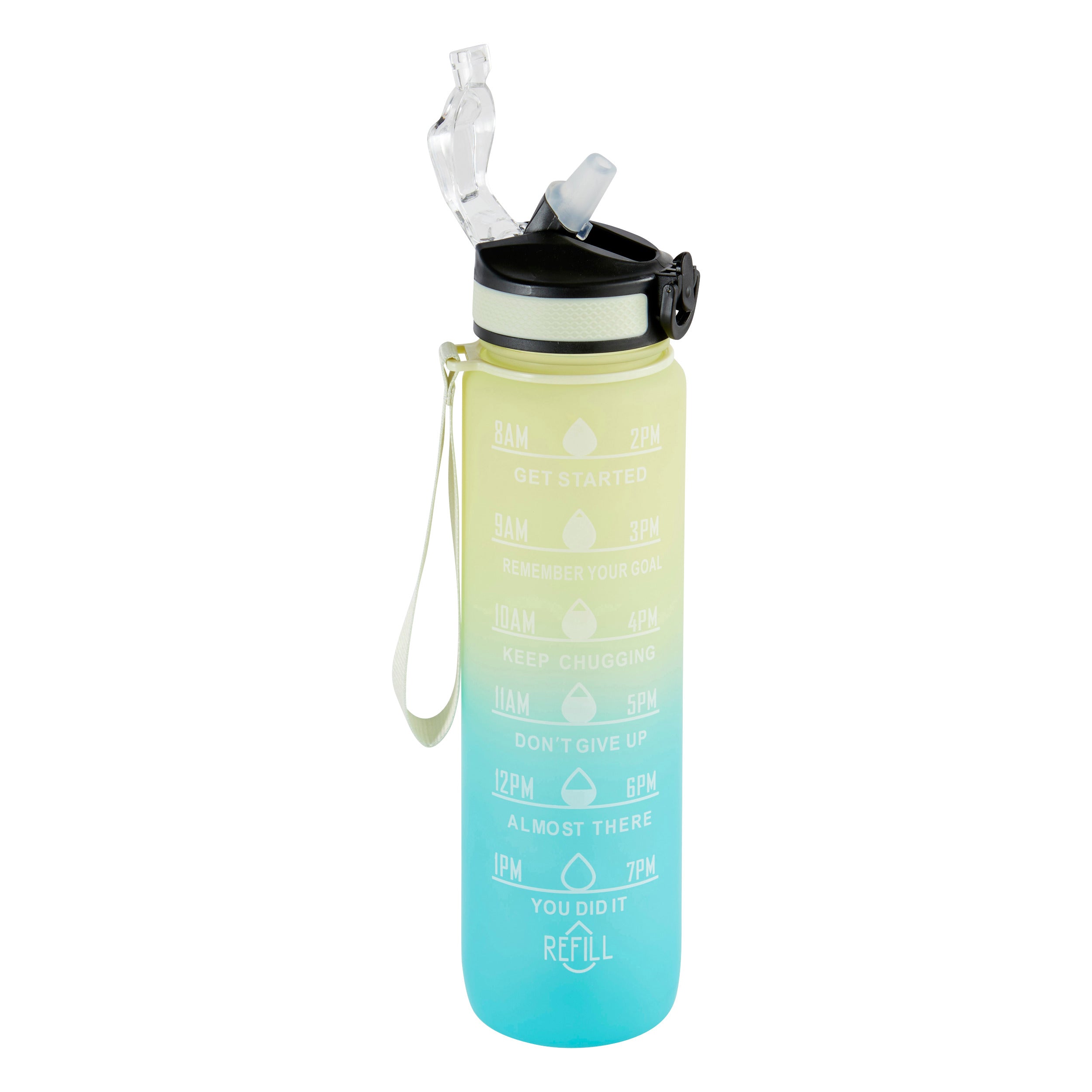 5Five Drinkfles/Sportfles met rietje - 1L - SMART-dop - Geel/Blauw