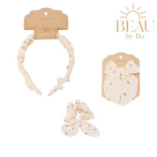 BEAU by Bo Mrs Ertha Accessoires pour cheveux - Bandeau + Chouchou + Clip avec nœud - Strawberries Mood