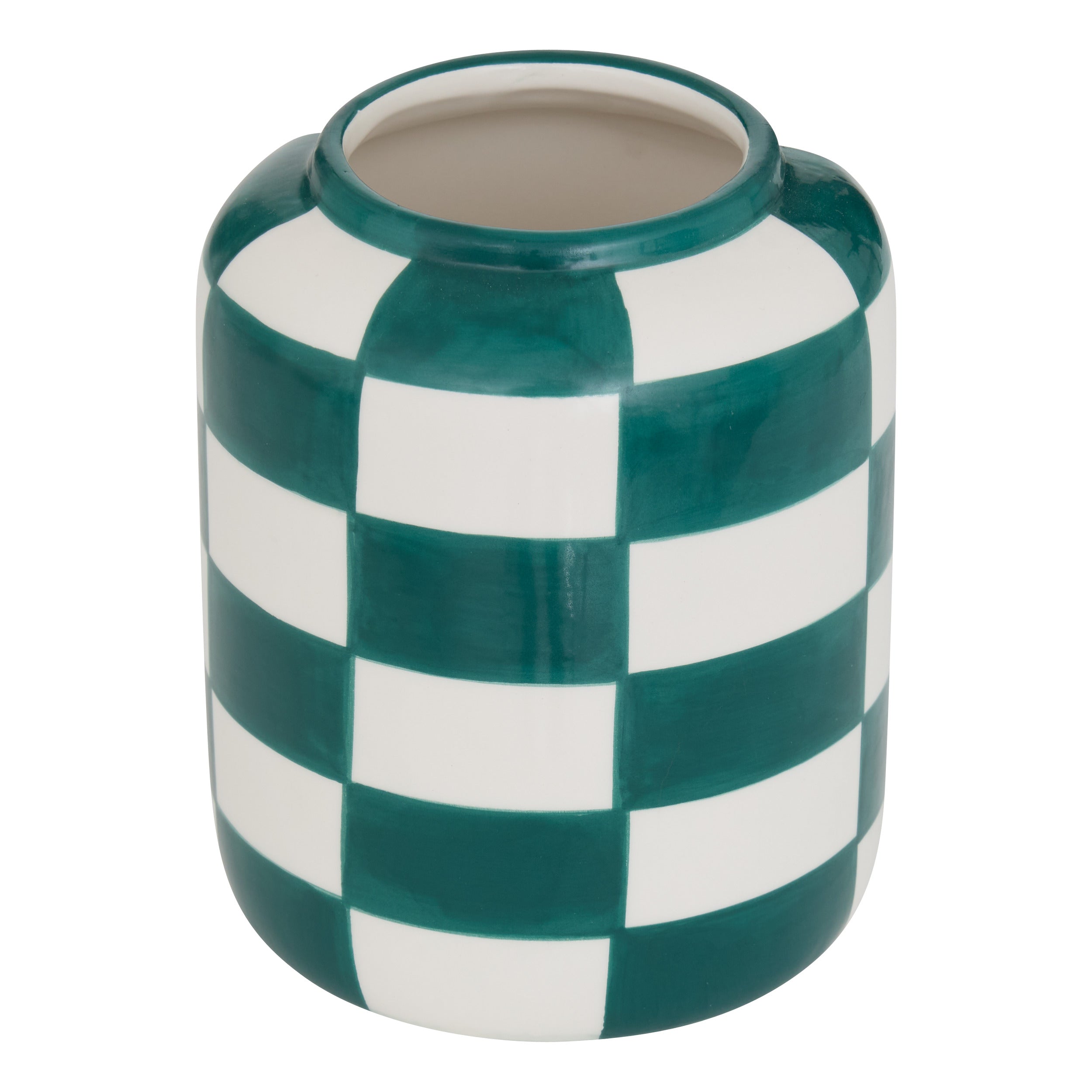 Atmosphera Poolside Keramieken Vaas Geruit - Ø11xH14cm - Groen