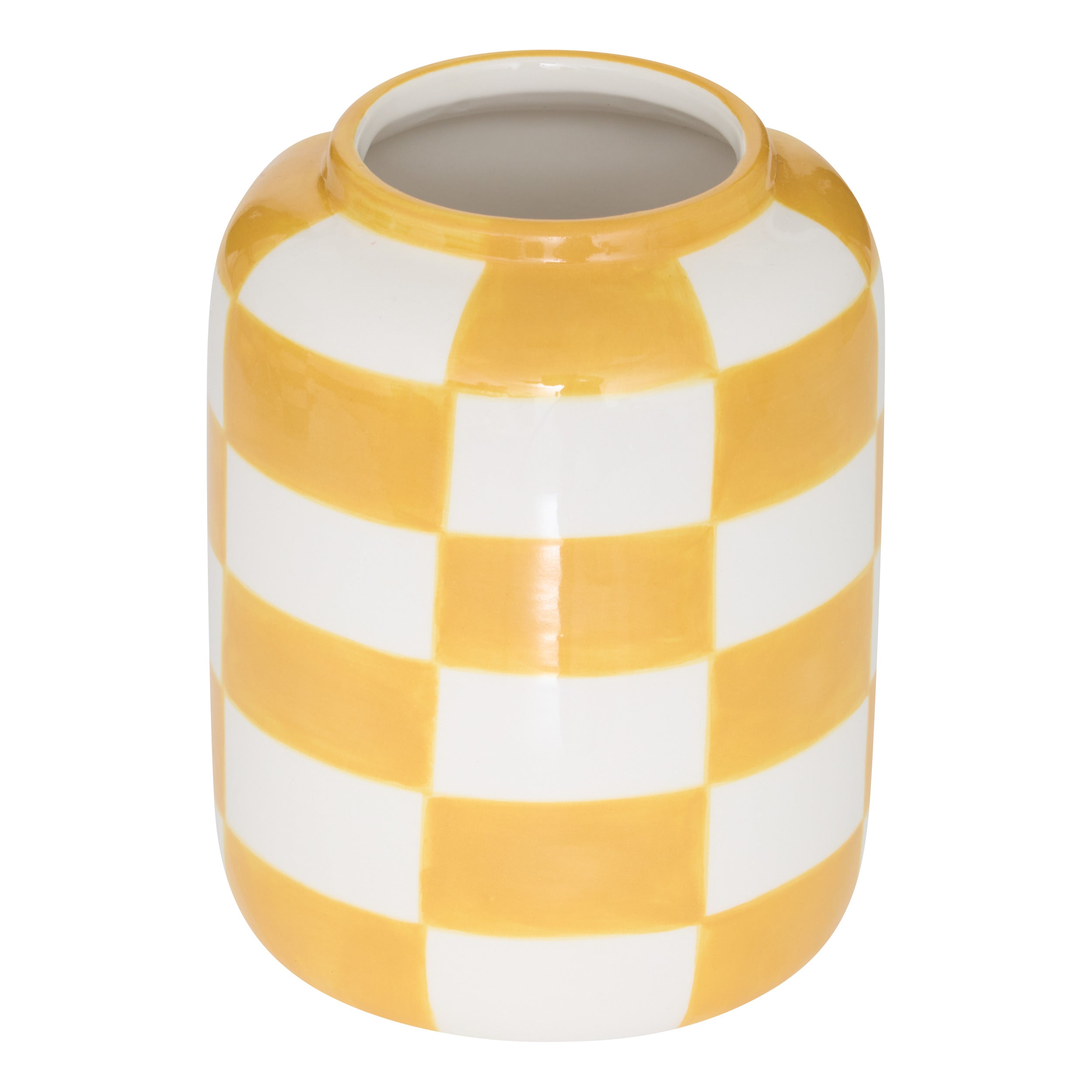 Atmosphera Poolside Keramieken Vaas Geruit - Ø11xH14cm - Geel