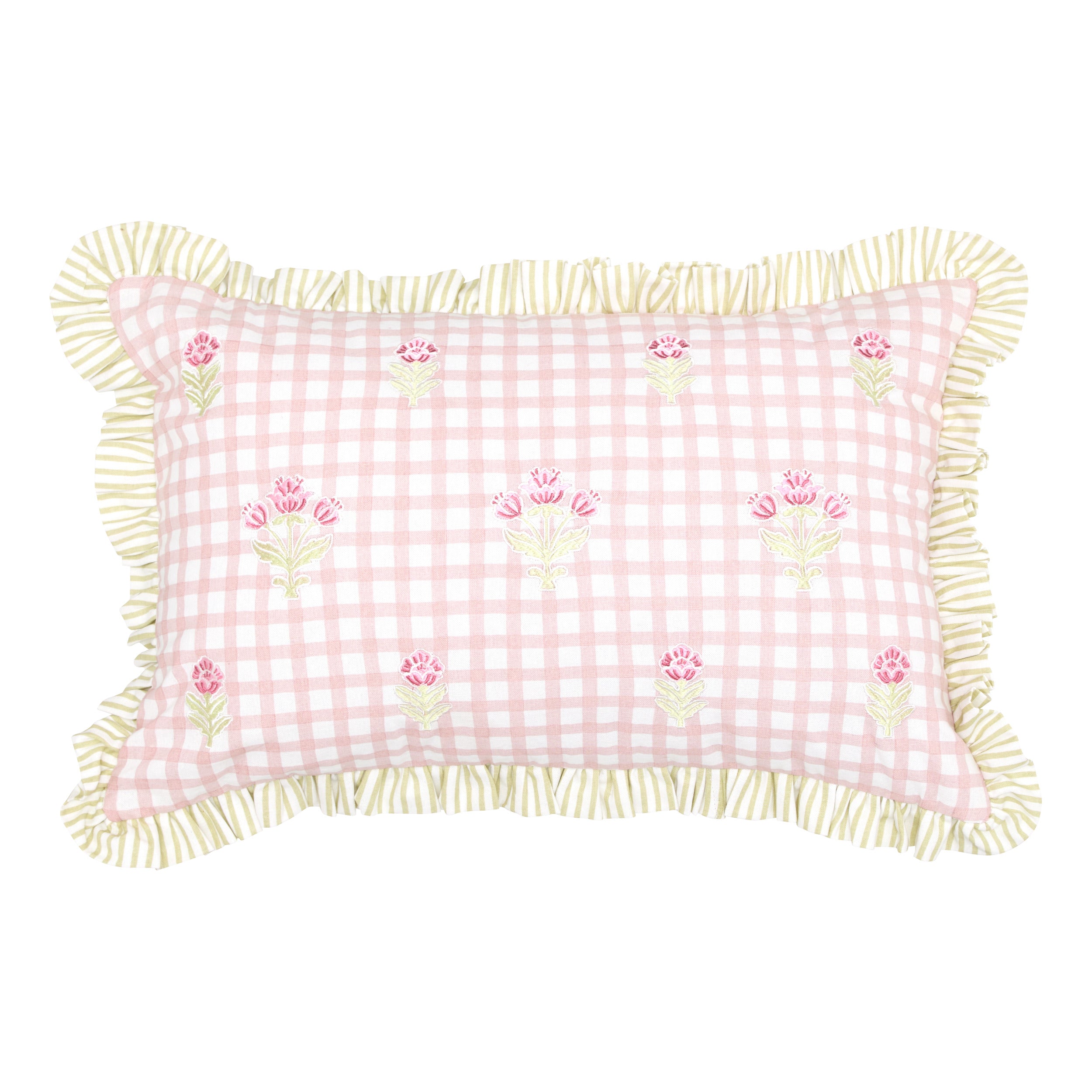 Atmosphera Geborduurd Rozenbloem Sierkussen - 58x10x38cm - Roze