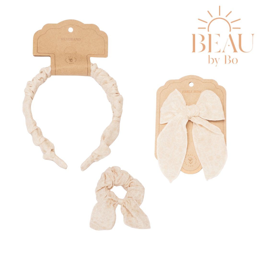 BEAU by Bo Mrs Ertha Haaraccessoires - Haarband + Scrunchie + Clip met strik - Bouquet Silhouette