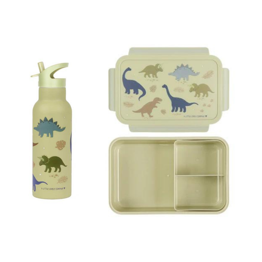 A Little Lovely Company Back to school set - Drinkfles XL RVS/Bentobox - Dinosaurussen