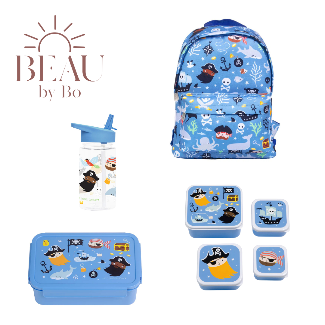 BEAU by Bo A Little Lovely Company Back to school set - Rugzak/Drinkfles/4 Snackdozen/Bentobox - Piraten