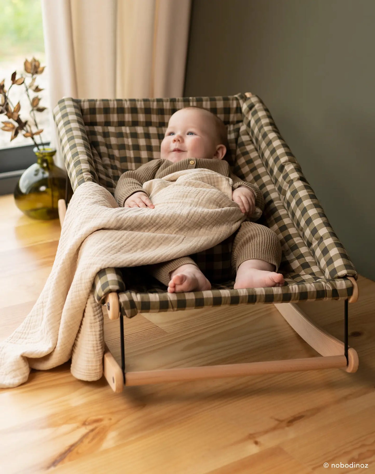 Nobodinoz Growing green bouncer / rocking chair - Green Checks