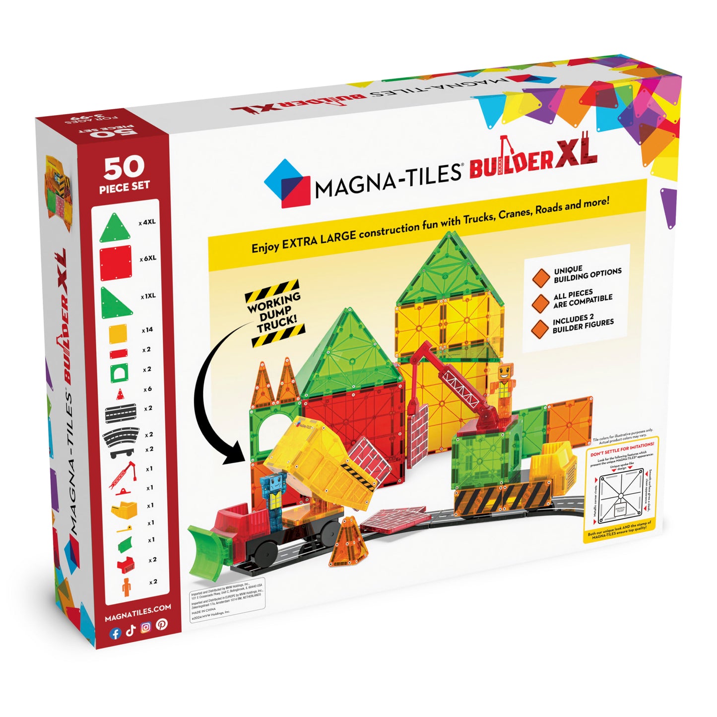 Magna-Tiles Builder XL 50 stuks - Geschikt vanaf 3 jaar - Multi