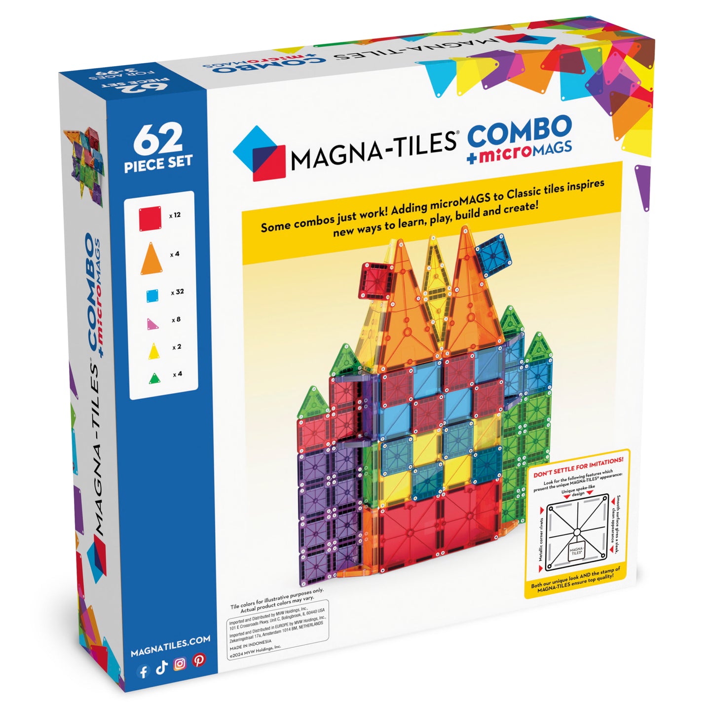 Magna-Tiles Combo 62 stuks - Geschikt vanaf 3 jaar - Multi