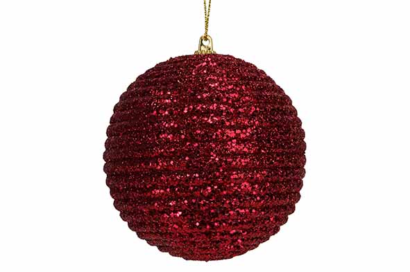 Boules de Noël Cosy & Trendy - Lot de 4 pièces - Corde Glitter - Ø8cm - Plastique - Bordeaux