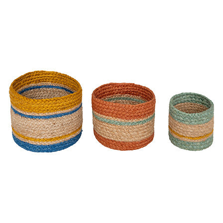 Atmosphera Marrakesh jute manden - Set van 3 stuks - Ø19xH15cm - Multi