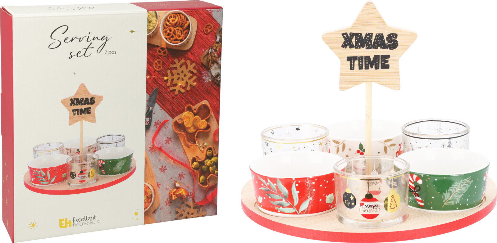 Home & Styling Kerst Serveerset - Set van 7 stuks - Multi