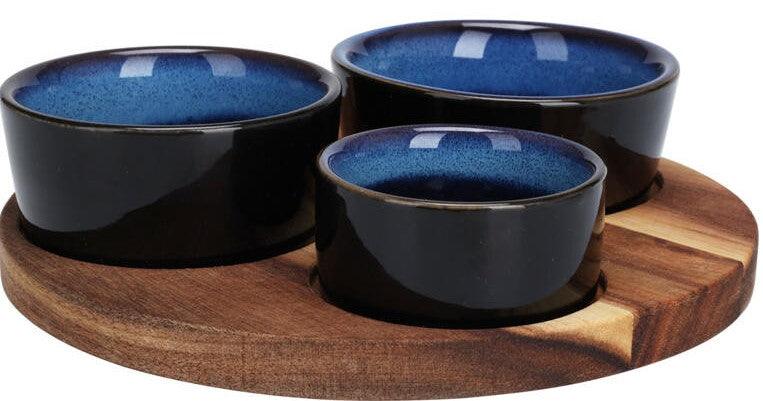 Home & Styling Apero Set van 3 Kommetjes met onderzet - Ø20xH6cm - Blauw