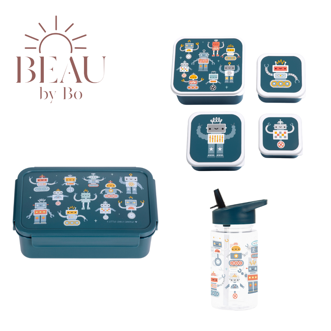 Bundel A Little Lovely Company Back to school set - Drinkfles/4 Snackdozen/Bentobox - Robots