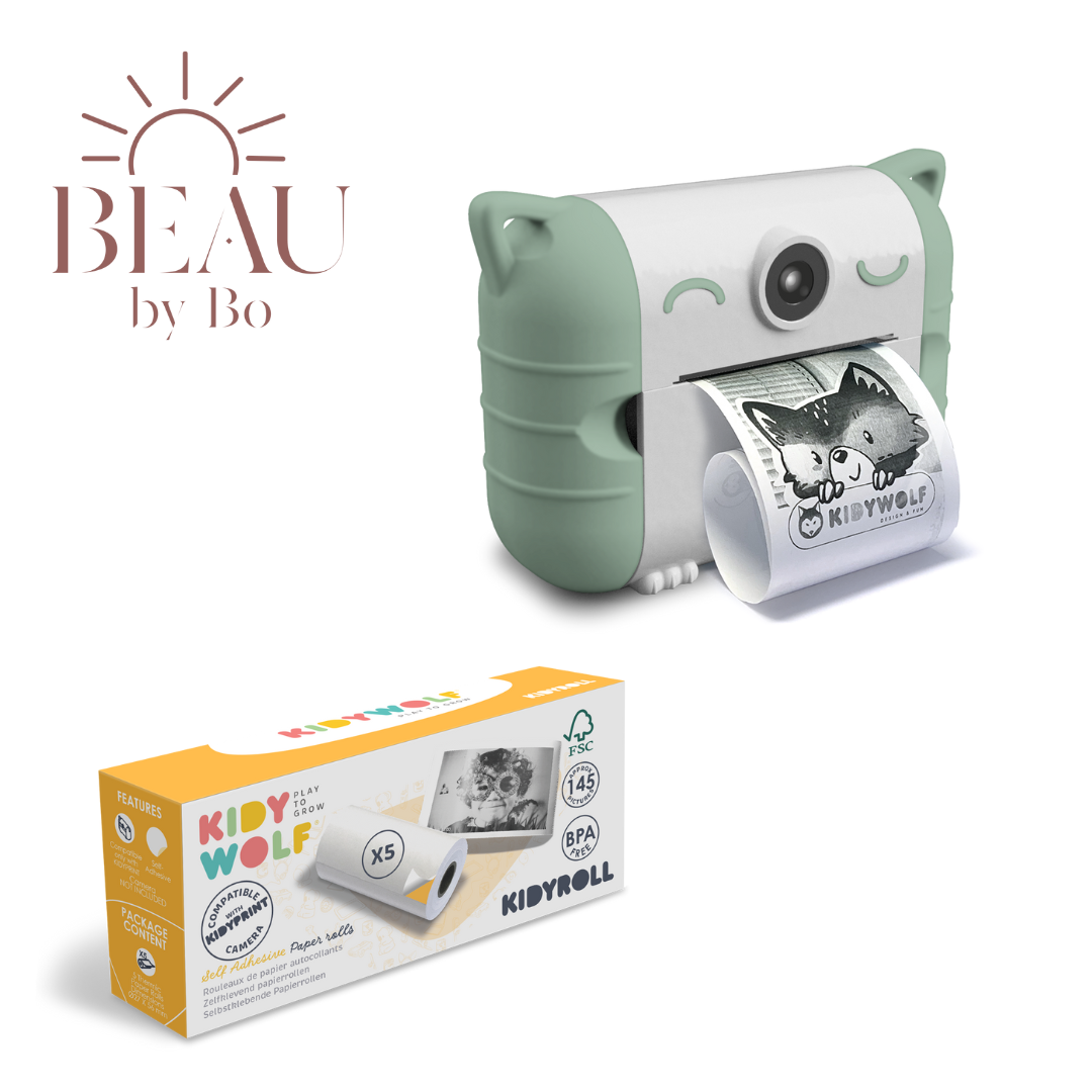 Bundle Kidywolf Camera with thermal printer Green + Refill 5 rolls Self-adhesive