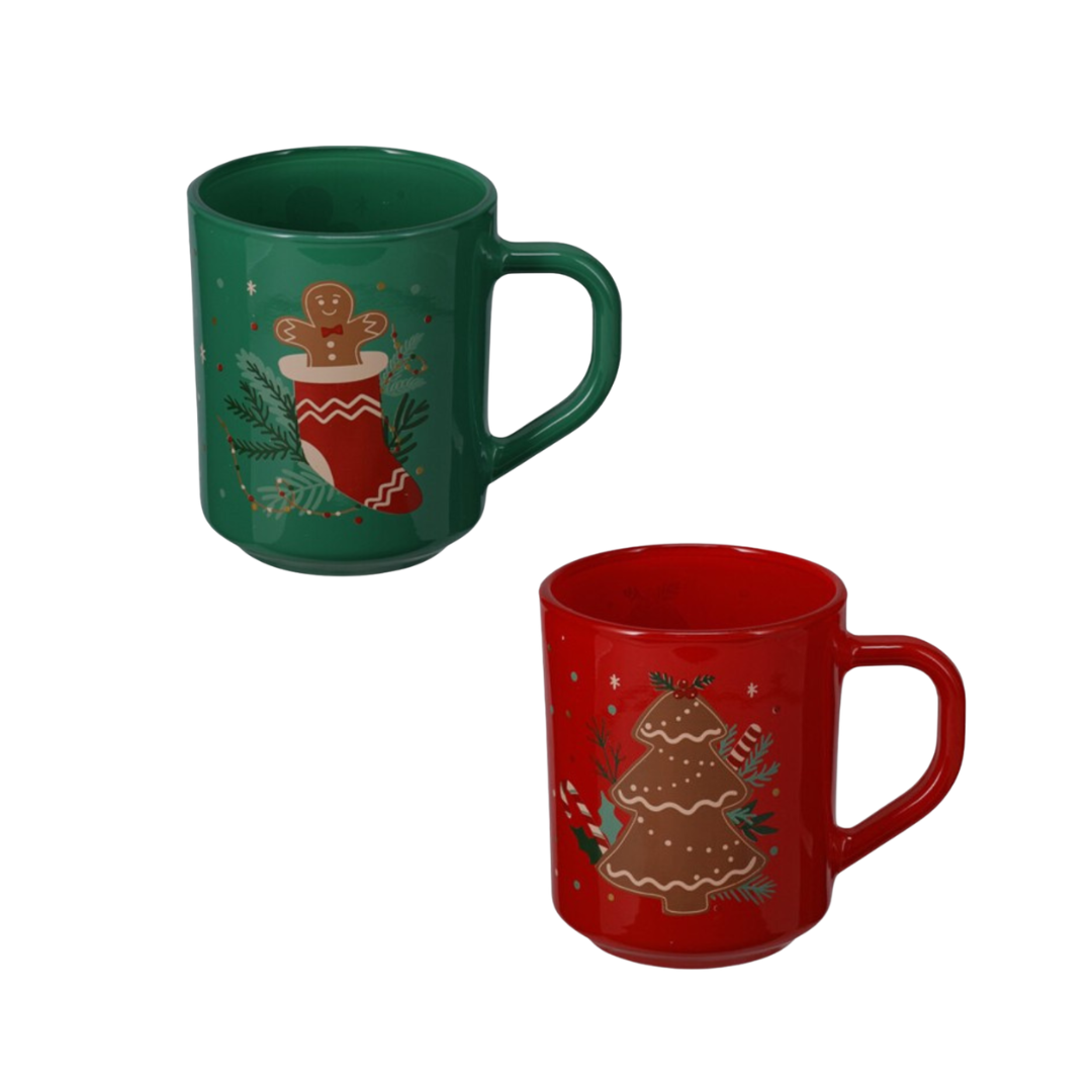 Home & Styling Kerst Mokken - Set van 2 stuks - 380ml - Porselein - Rood/Groen