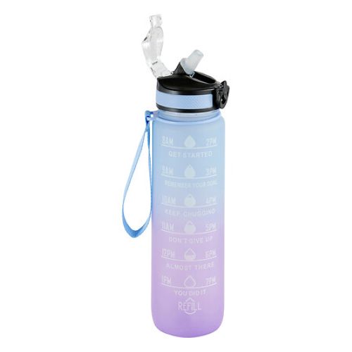 5Five Drinkfles/Sportfles met rietje - 1L - SMART-dop - Blauw/Paars