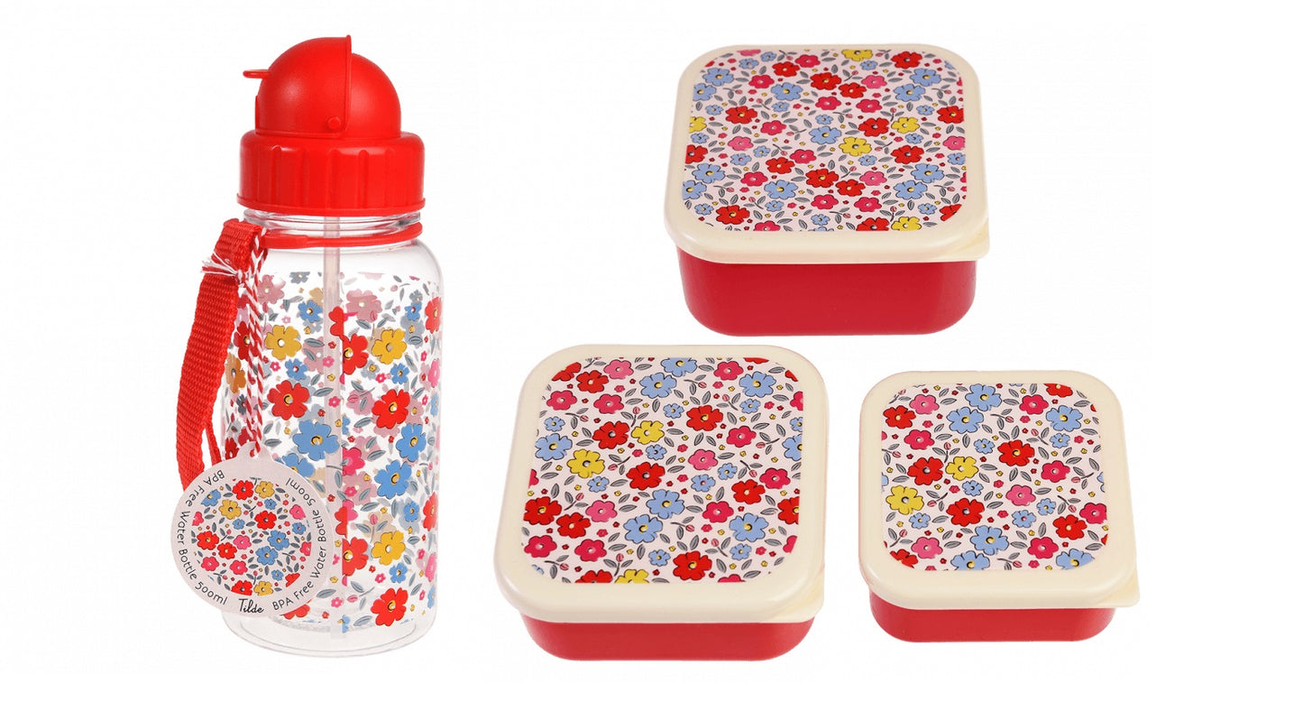 Rex London set van 3 snackdoosjes en Waterfles met rietje Kids - Tilde