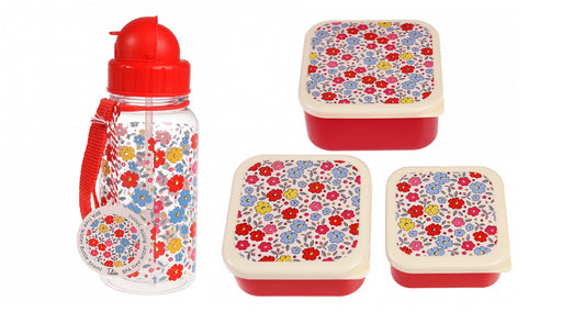 Rex London set van 3 snackdoosjes en Waterfles met rietje Kids - Tilde