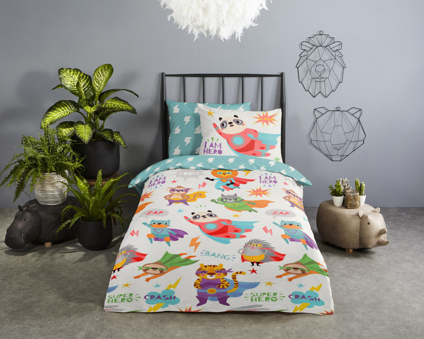 Good Morning Kids Housse de couette Super-héros - 140x220cm + 60x70cm - Coton - Multi