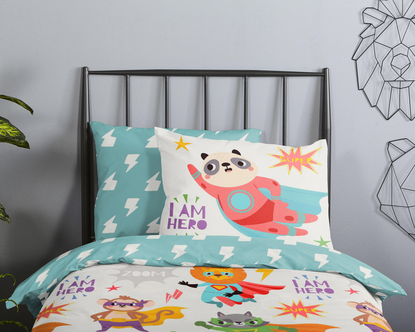 Good Morning Kids Housse de couette Super-héros - 140x220cm + 60x70cm - Coton - Multi