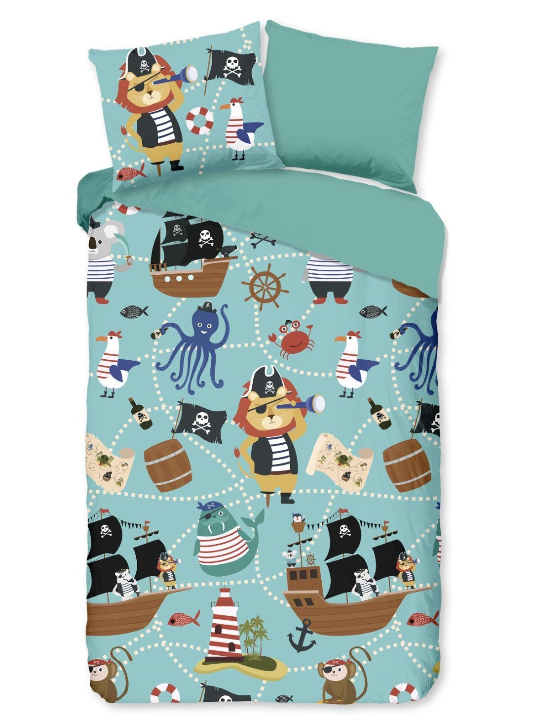 Good Morning Kids Housse de couette Terre et Mer - 140x220cm + 60x70cm - Lot de 2 - Multi