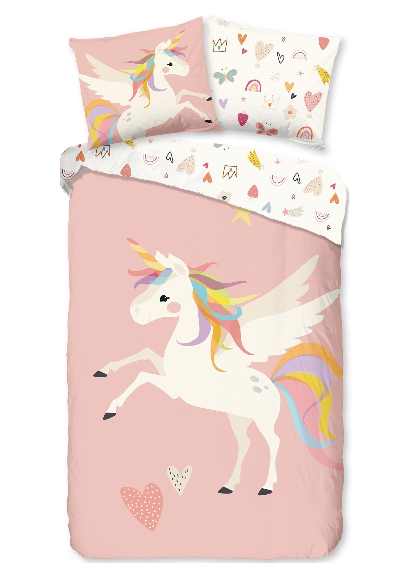 Good Morning Kids Dekbedovertrek Unicorn Love - 140x220cm + 60x70cm - Set van 2 stuks - Roze