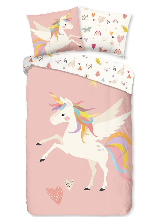 Good Morning Kids Housse de couette Licorne - 140x220cm + 60x70cm - Rose