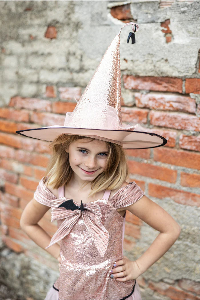 Great Pretenders Verkleedkledij Glam Witch - Heksenjurk met hoed - Roze