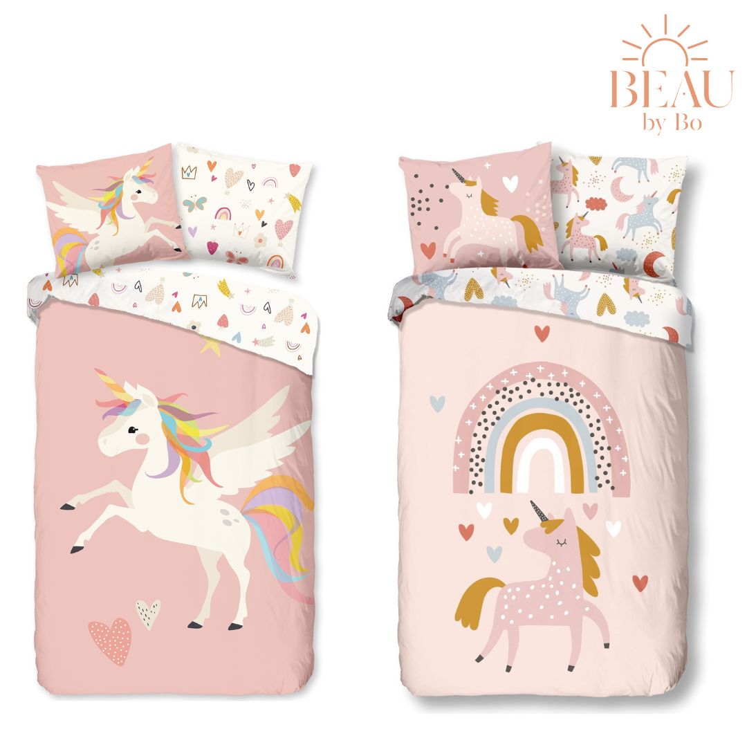 Good Morning Kids Dekbedovertrek Unicorn Love - 140x220cm + 60x70cm - Set van 2 stuks - Roze