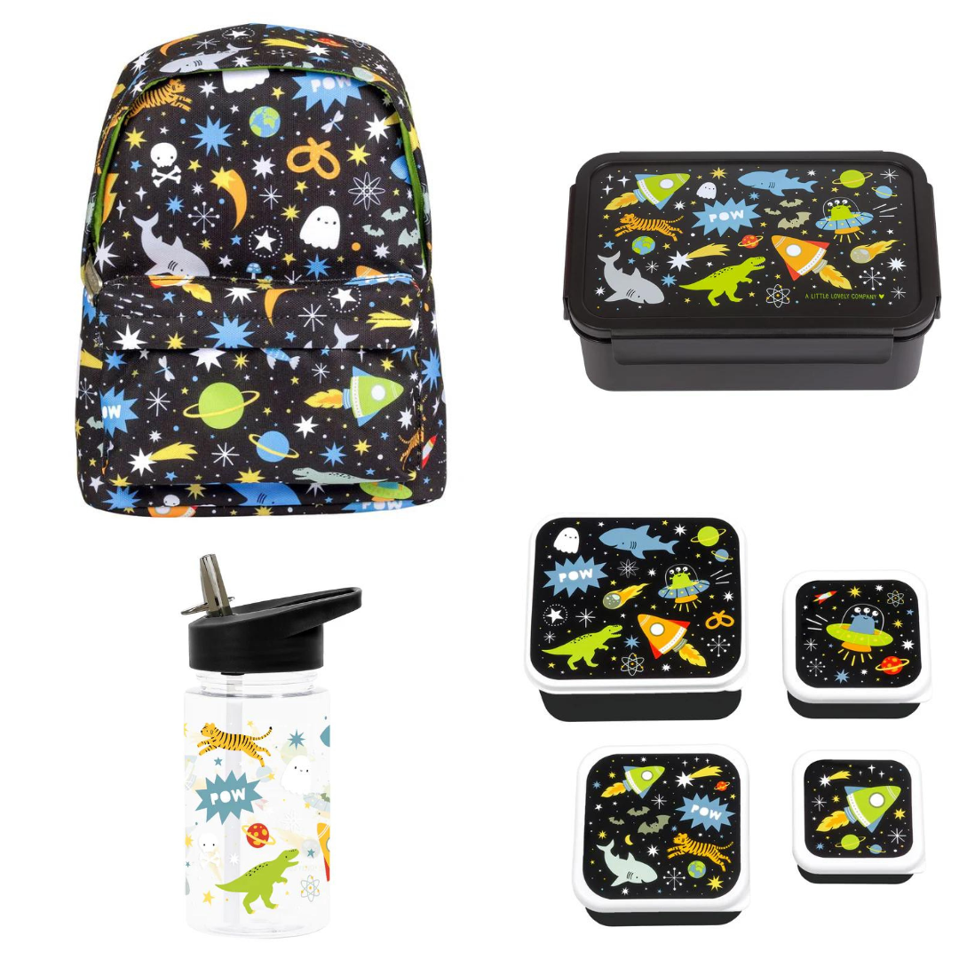 BEAU by Bo A Little Lovely Company Back to school set - Rugzak/Drinkfles/4 Snackdozen/Bentobox - Galaxy