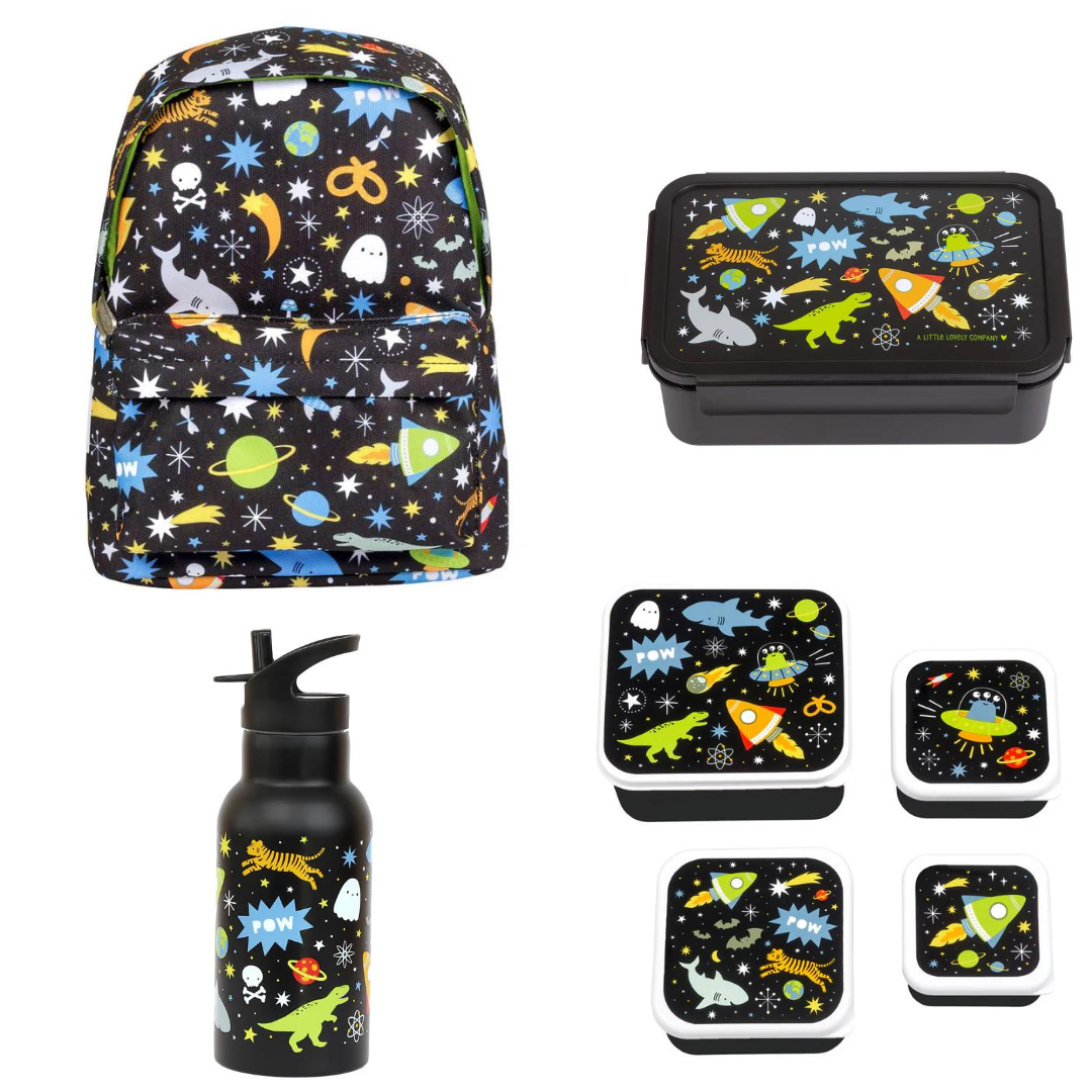 BEAU by Bo A Little Lovely Company Back to school set - Rugzak/Drinkfles RVS/4 Snackdozen/Bentobox - Galaxy
