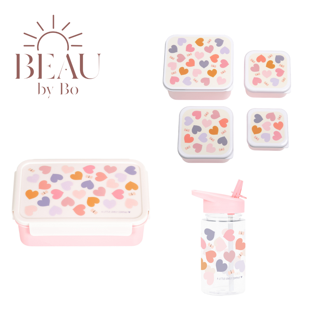 Bundel A Little Lovely Company Back to school set - Drinkfles/4 Snackdozen/Bentobox - Hearts